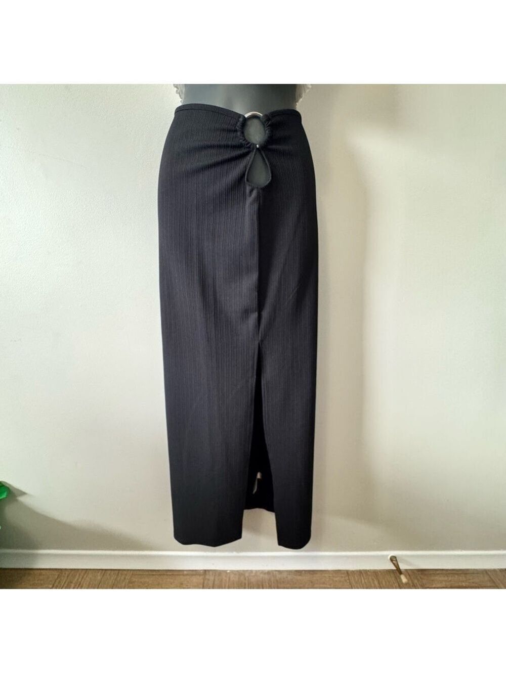Suzy Shier Black Maxi Skirt with Tie Front and Slit Small